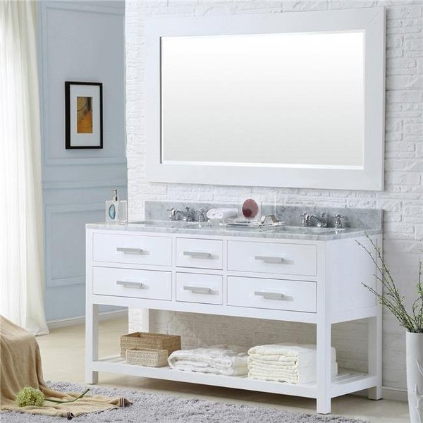 Water Creation Water Creation MADALYN60W 60 in. Madalyn Collection Pure White Double Rectangular Sink Bathroom Vanity; Chrome MADALYN60W